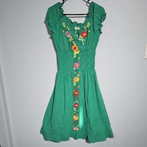 Green Floral Embroidered Dress